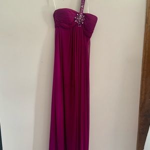 One shoulder plum prom long dress